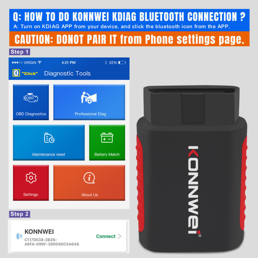 Διαγνωστικό Αυτοκινήτου OBD 2 με Bluetooth Συμβατό με Android - Konnwei Διαγνωστικό Αυτοκινήτου OBD 2 με Bluetooth Συμβατό με Android - Konnwei