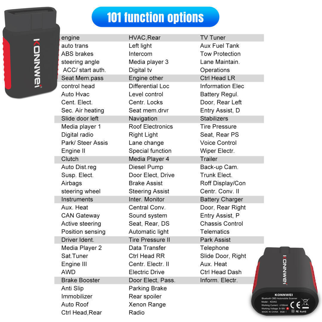 Διαγνωστικό Αυτοκινήτου OBD 2 με Bluetooth Συμβατό με Android - Konnwei Διαγνωστικό Αυτοκινήτου OBD 2 με Bluetooth Συμβατό με Android - Konnwei