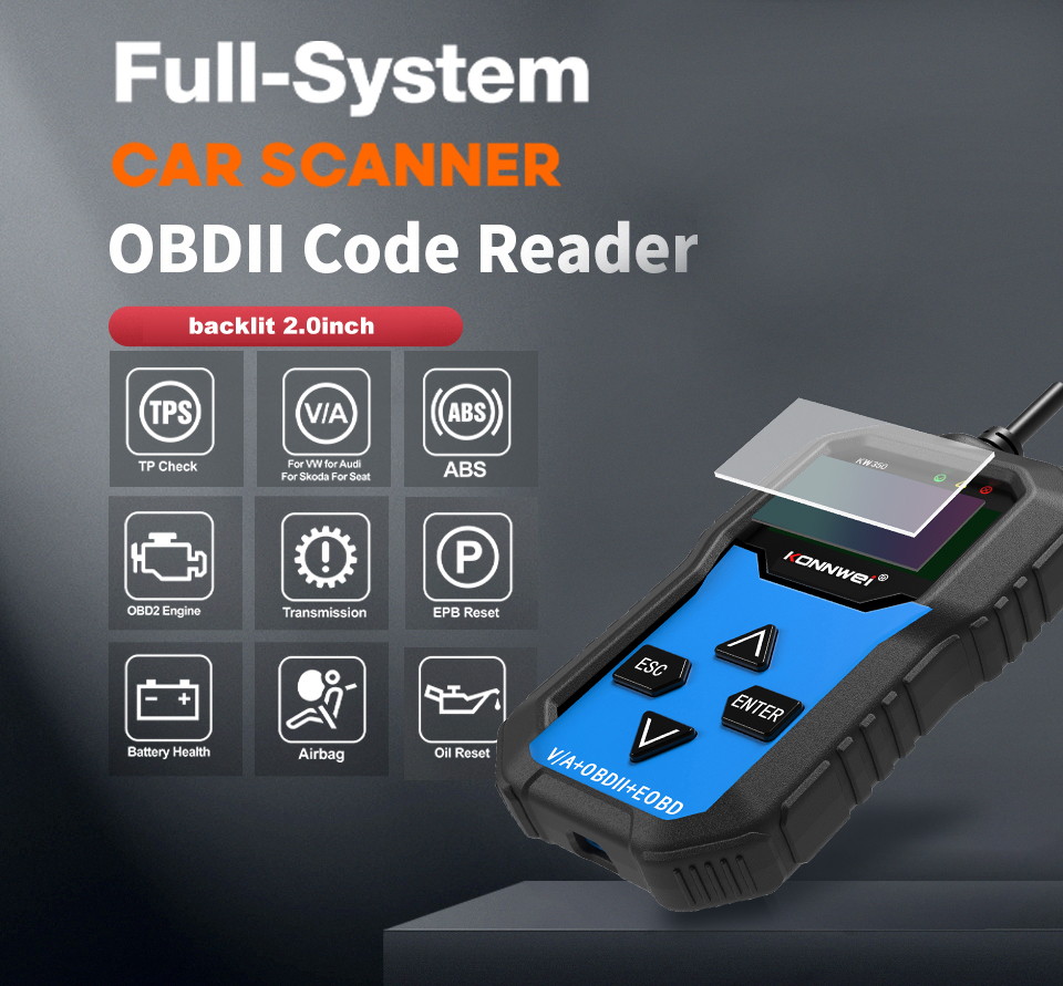 Διαγνωστικό Αυτοκινήτου OBD2 για VW, Audi, Skoda, Seat – Πλήρες Σύστημα με Οθόνη TFT - Konnwei Διαγνωστικό Αυτοκινήτου OBD2 για VW, Audi, Skoda, Seat – Πλήρες Σύστημα με Οθόνη TFT - Konnwei
