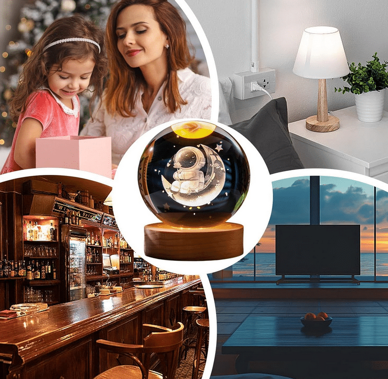 Διακοσμητική Κρυστάλλινη Σφαίρα - Φωτιστικό με Αστροναύτη στο Φεγγάρι σε Ξύλινη Βάση και Θερμό Λευκό Φωτισμό LED Διακοσμητική Κρυστάλλινη Σφαίρα - Φωτιστικό με Αστροναύτη στο Φεγγάρι σε Ξύλινη Βάση και Θερμό Λευκό Φωτισμό LED
