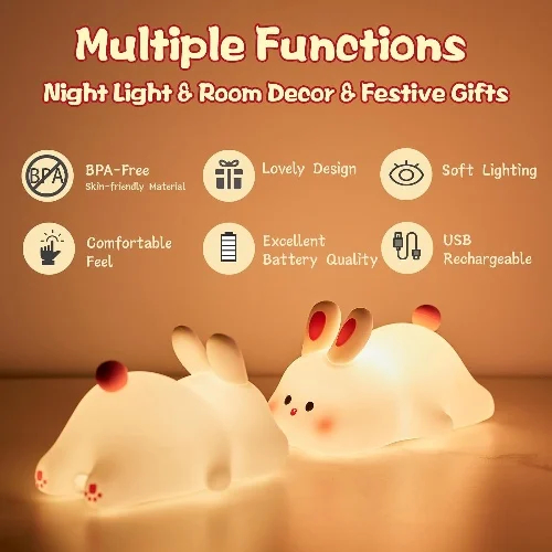 Διακοσμητικό Φωτιστικό USB Κουνελάκι Σιλικόνης LED, Επαναφορτιζόμενο Διακοσμητικό Φωτιστικό USB Κουνελάκι Σιλικόνης LED, Επαναφορτιζόμενο