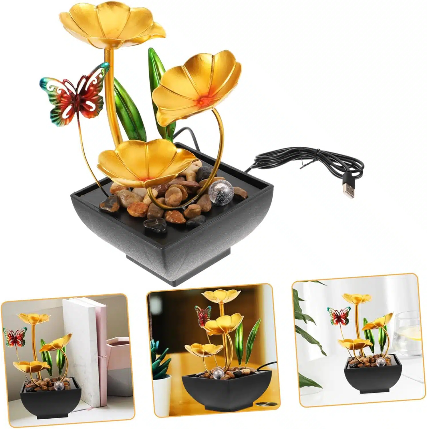 Διακοσμητικό Συντριβάνι Feng Shui Εσωτερικού και Εξωτερικού Χώρου 220V με Φωτισμό LED και Χρυσά Φύλλα Διακοσμητικό Συντριβάνι Feng Shui Εσωτερικού και Εξωτερικού Χώρου 220V με Φωτισμό LED και Χρυσά Φύλλα