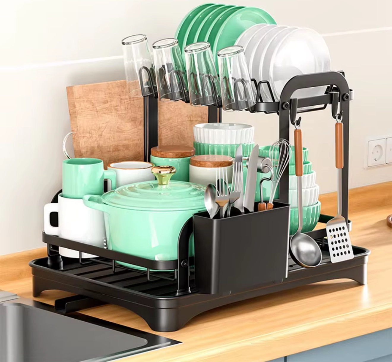 Διόροφο Μεταλλικό Στεγνωτήριο Πιάτων και Ποτηριών Πάγκου με Πλαστικό Δίσκο, Θήκες για Μαχαιροπήρουνα και Ποτήρια 42×30×32cm Διόροφο Μεταλλικό Στεγνωτήριο Πιάτων και Ποτηριών Πάγκου με Πλαστικό Δίσκο, Θήκες για Μαχαιροπήρουνα και Ποτήρια 42×30×32cm