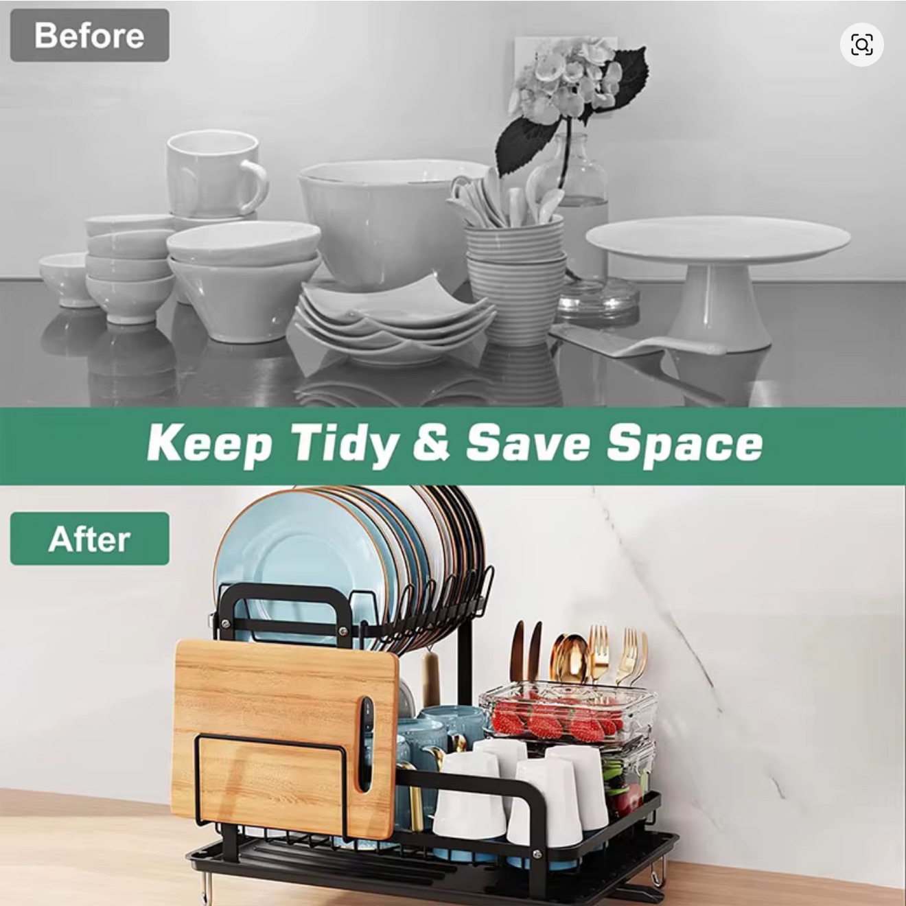 Διόροφο Μεταλλικό Στεγνωτήριο Πιάτων και Ποτηριών Πάγκου με Πλαστικό Δίσκο, Θήκες για Μαχαιροπήρουνα και Ποτήρια 42×30×32cm Διόροφο Μεταλλικό Στεγνωτήριο Πιάτων και Ποτηριών Πάγκου με Πλαστικό Δίσκο, Θήκες για Μαχαιροπήρουνα και Ποτήρια 42×30×32cm