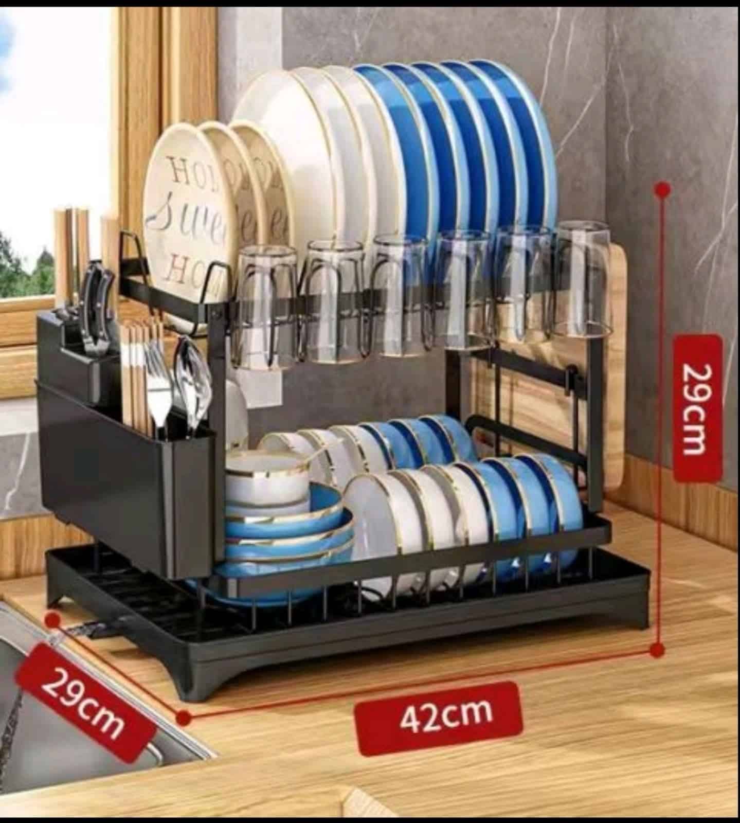 Διώροφο Μεταλλικό Στεγνωτήριο Πιάτων και Ποτηριών Πάγκου με Θήκες για Μαχαιροπήρουνα και Ποτήρια Μαύρο 42×29×29 cm Διώροφο Μεταλλικό Στεγνωτήριο Πιάτων και Ποτηριών Πάγκου με Θήκες για Μαχαιροπήρουνα και Ποτήρια Μαύρο 42×29×29 cm