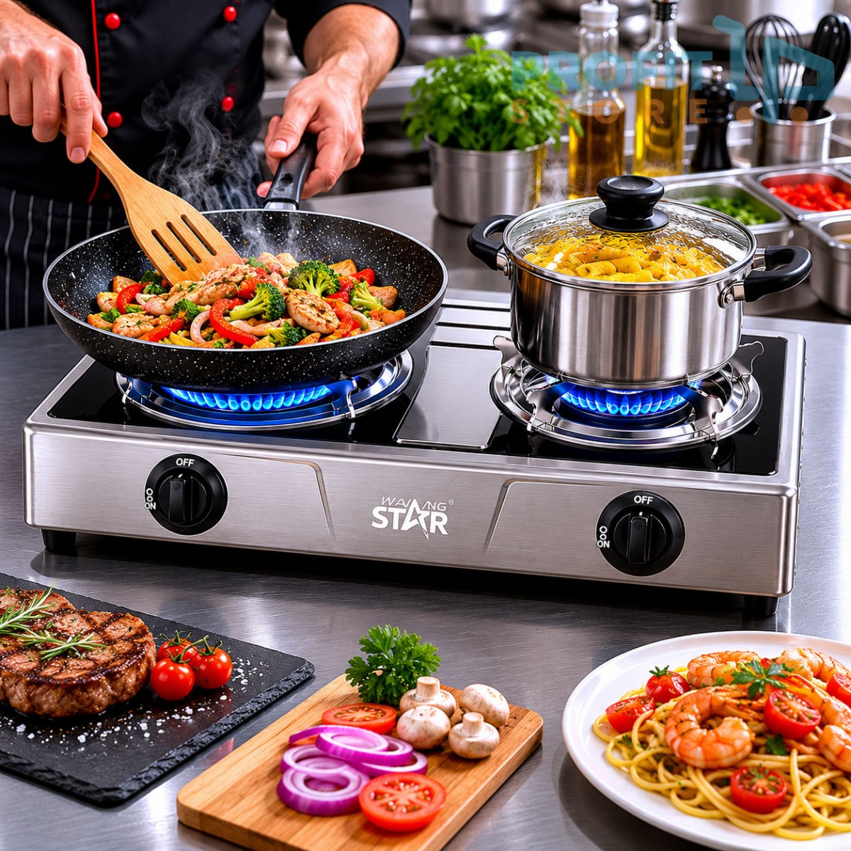 Διπλή Επιτραπέζια Εστία Υγραερίου Inox Winning Star 2500W Διπλή Επιτραπέζια Εστία Υγραερίου Inox Winning Star 2500W