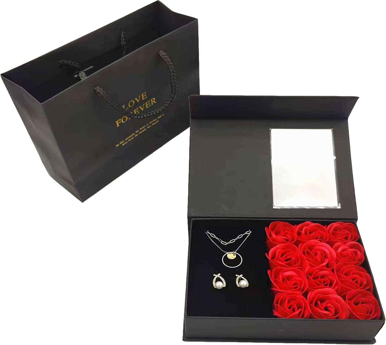 Δώρο Αγίου Βαλεντίνου Τριαντάφυλλα σε Κουτί Δώρου με Θήκη για Κόσμημα και Τσαντάκι 18x15x5cm 12τμχ Δώρο Αγίου Βαλεντίνου Τριαντάφυλλα σε Κουτί Δώρου με Θήκη για Κόσμημα και Τσαντάκι 18x15x5cm 12τμχ
