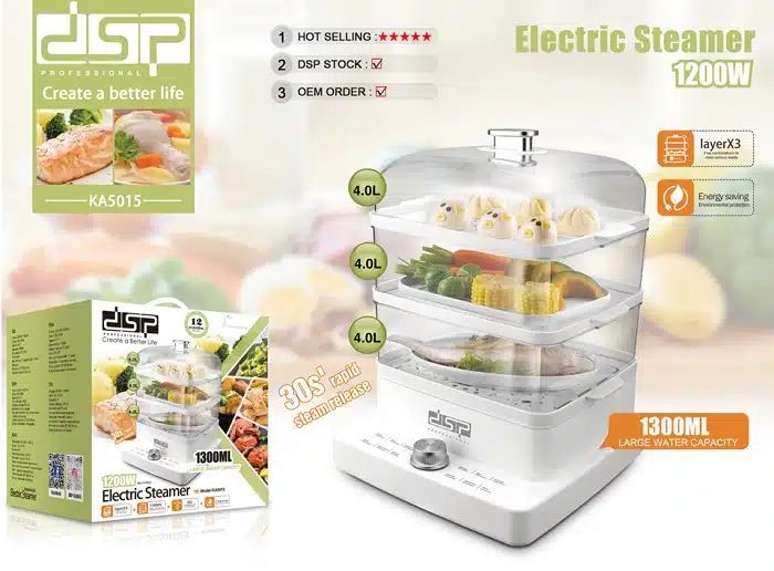 DSP Ατμομάγειρας 1200W 12lt με 3 Επίπεδα Μαγειρέματος & Χρονοδιακόπτη DSP Ατμομάγειρας 1200W 12lt με 3 Επίπεδα Μαγειρέματος & Χρονοδιακόπτη