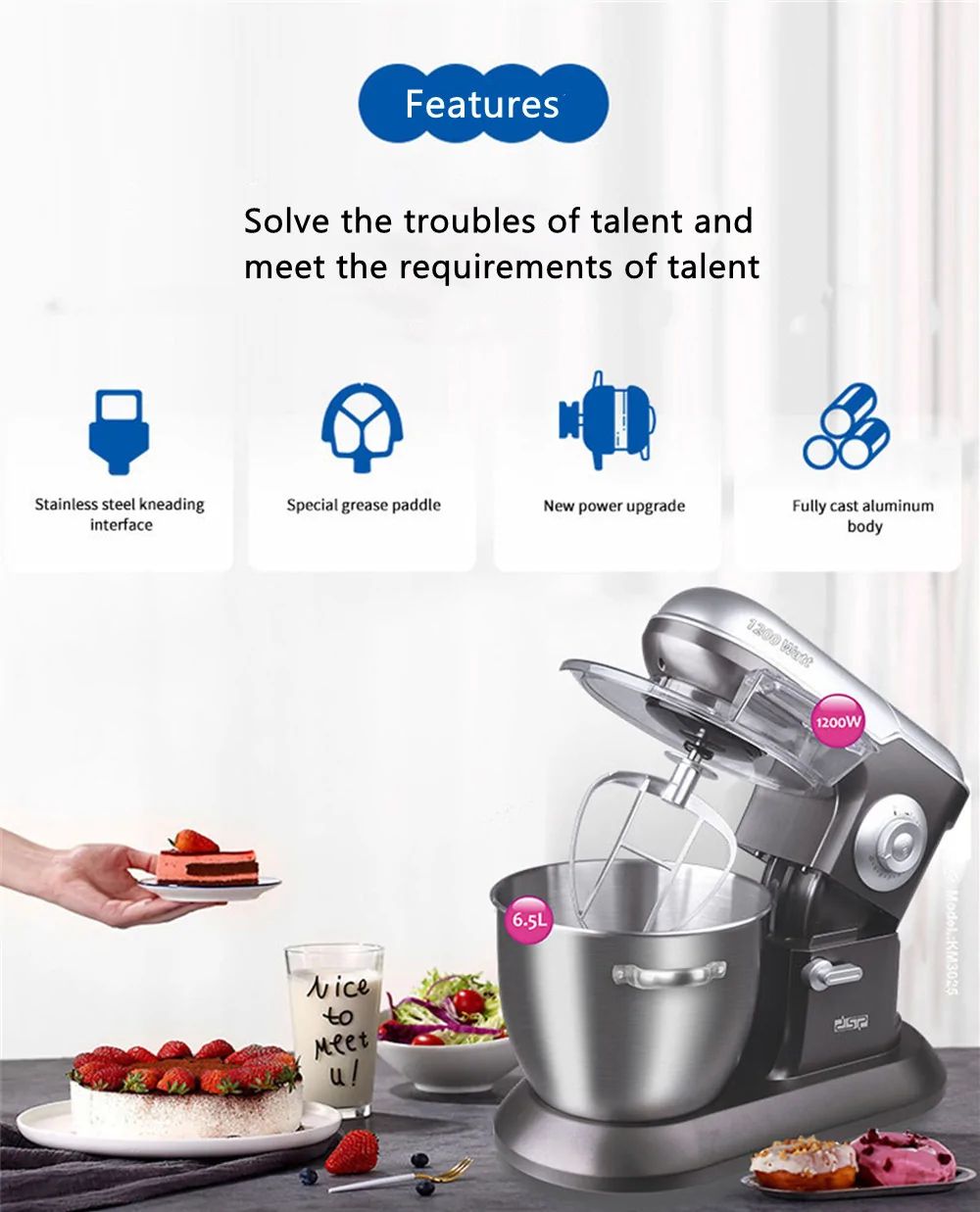 DSP Αυτόματο Ηλεκτρικό Πολυλειτουργικό Μίξερ 1200W με Ανοξείδωτο Μπολ 6.5lt DSP Αυτόματο Ηλεκτρικό Πολυλειτουργικό Μίξερ 1200W με Ανοξείδωτο Μπολ 6.5lt