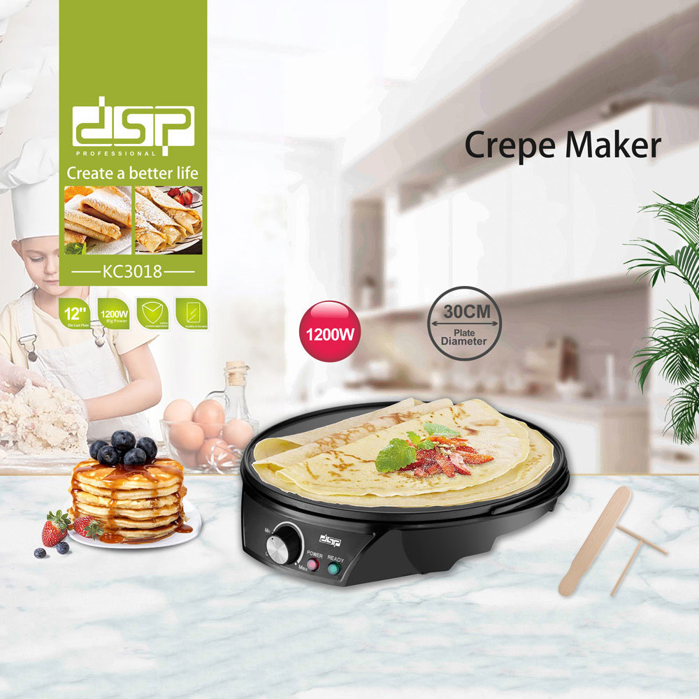 DSP Επαγγελματική Ηλεκτρική Κρεπιέρα 1200W με Ρύθμιση Θερμοκρασίας Μαύρο - Crepe Maker KC3018 DSP Επαγγελματική Ηλεκτρική Κρεπιέρα 1200W με Ρύθμιση Θερμοκρασίας Μαύρο - Crepe Maker KC3018