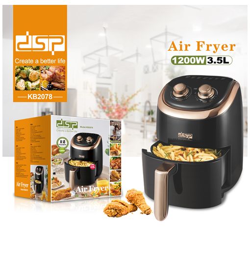 DSP Iσχυρή Φριτέζα Αέρος 1200W με Αποσπώμενο Κάδο 3.5lt και Ρυθμιζόμενο Θερμοστάτη - Air Fryer Μαύρη DSP Iσχυρή Φριτέζα Αέρος 1200W με Αποσπώμενο Κάδο 3.5lt και Ρυθμιζόμενο Θερμοστάτη - Air Fryer Μαύρη
