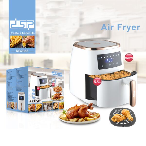 DSP Iσχυρή Φριτέζα Αέρος 1500W με Αποσπώμενο Κάδο 5.5lt και Ρυθμιζόμενο Θερμοστάτη Λευκή - Air Fryer KB 2082 DSP Iσχυρή Φριτέζα Αέρος 1500W με Αποσπώμενο Κάδο 5.5lt και Ρυθμιζόμενο Θερμοστάτη Λευκή - Air Fryer KB 2082