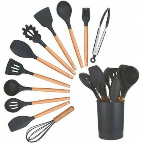 Eco-Friendly Σετ Εργαλείων Μαγειρικής από Σιλικόνη 12τμχ - Μαύρο Eco-Friendly Σετ Εργαλείων Μαγειρικής από Σιλικόνη 12τμχ - Μαύρο