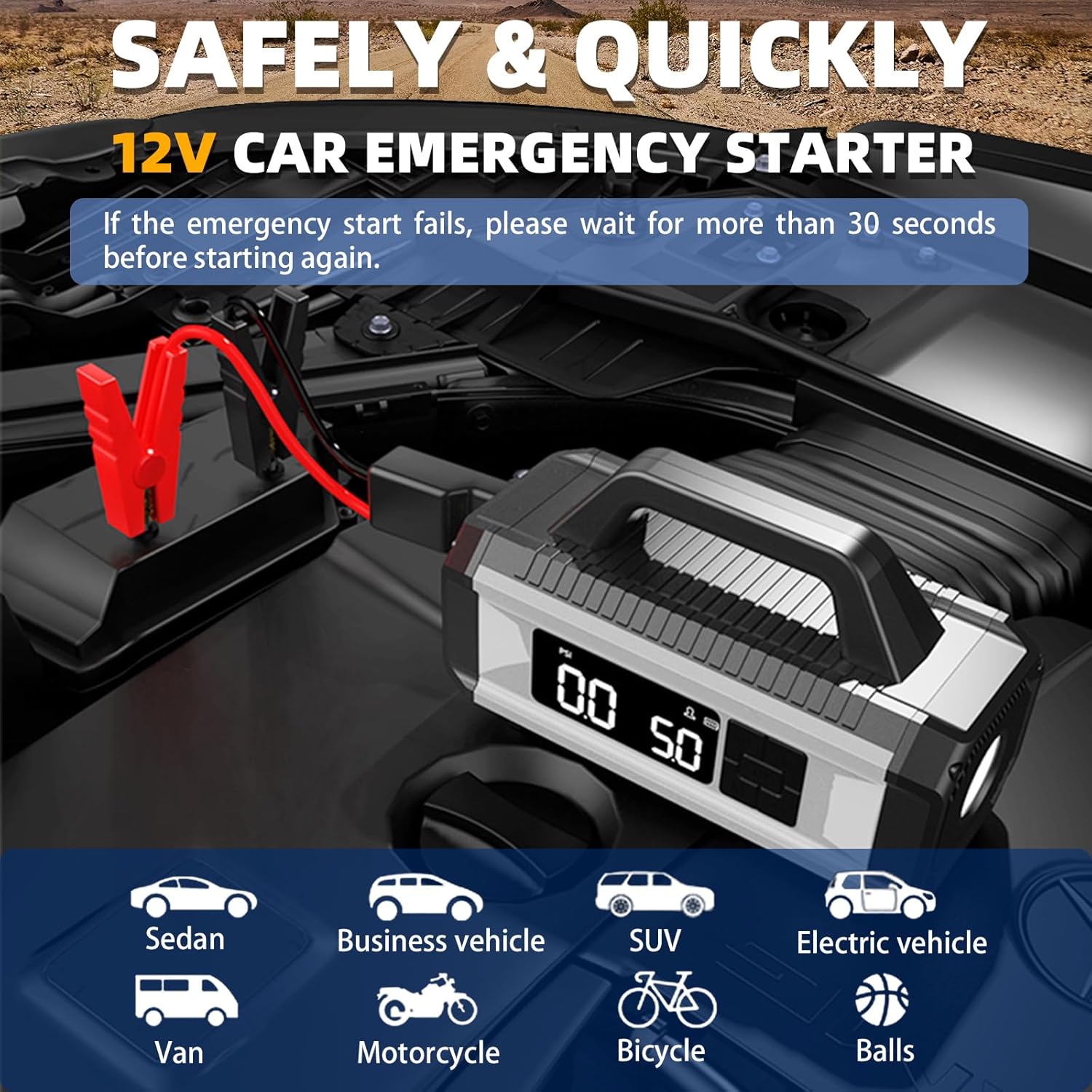 Εκκινητής Μπαταρίας Αυτοκινήτου 12V με Τρόμπα 13000mAh & Ψηφιακή Οθόνη - Andowl Εκκινητής Μπαταρίας Αυτοκινήτου 12V με Τρόμπα 13000mAh & Ψηφιακή Οθόνη - Andowl