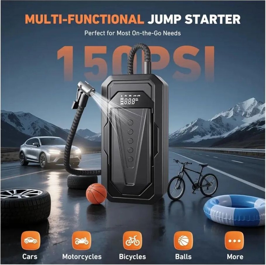 Εκκινητής Μπαταρίας Αυτοκινήτου DDQ-1018 – 10800mAh Jump Starter με Κομπρεσέρ 150 PSI | 4-σε-1, Power Bank, Φακός LED, για Όχημα & Μηχανή Εκκινητής Μπαταρίας Αυτοκινήτου DDQ-1018 – 10800mAh Jump Starter με Κομπρεσέρ 150 PSI | 4-σε-1, Power Bank, Φακός LED, για Όχημα & Μηχανή