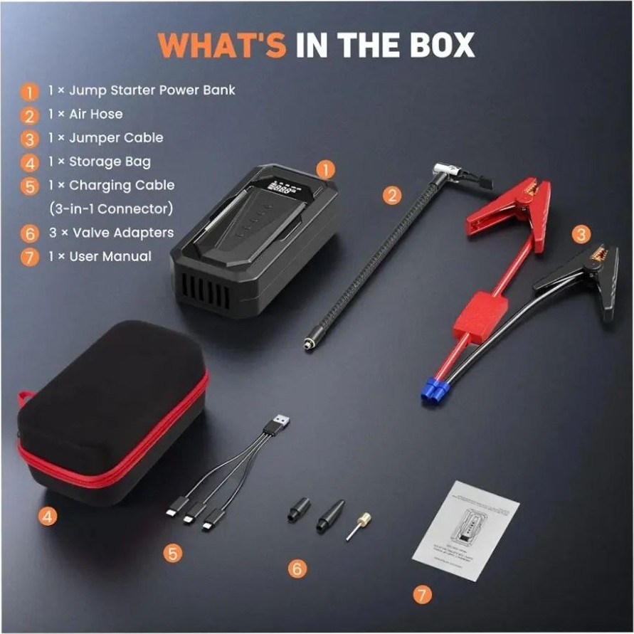 Εκκινητής Μπαταρίας Αυτοκινήτου DDQ-1018 – 10800mAh Jump Starter με Κομπρεσέρ 150 PSI | 4-σε-1, Power Bank, Φακός LED, για Όχημα & Μηχανή Εκκινητής Μπαταρίας Αυτοκινήτου DDQ-1018 – 10800mAh Jump Starter με Κομπρεσέρ 150 PSI | 4-σε-1, Power Bank, Φακός LED, για Όχημα & Μηχανή