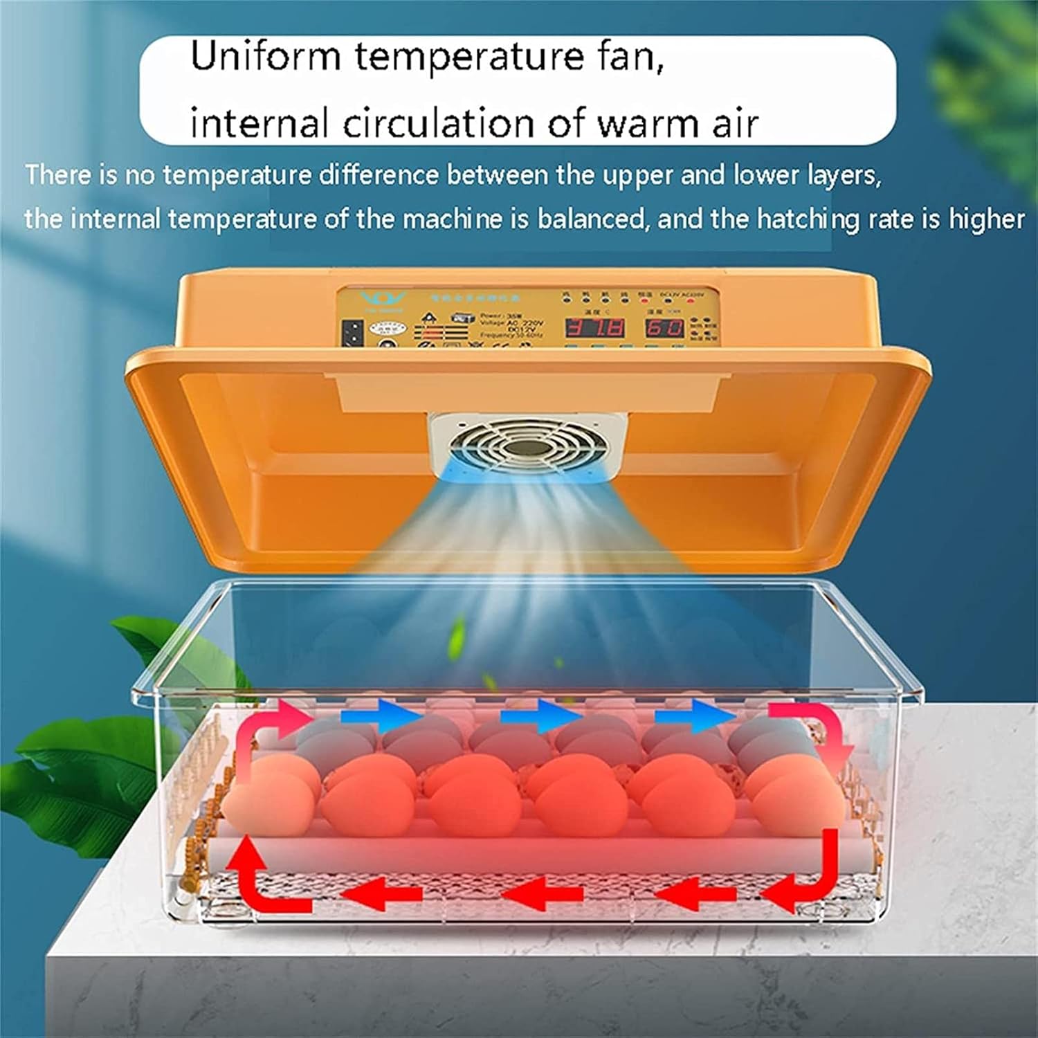 Εκκολαπτική Μηχανή - Κλωσσομηχανη 36 Αυγών με Θερμοστάτη, Ρύθμιση Υγρασίας και Ανεμιστήρα Εκκολαπτική Μηχανή - Κλωσσομηχανη 36 Αυγών με Θερμοστάτη, Ρύθμιση Υγρασίας και Ανεμιστήρα