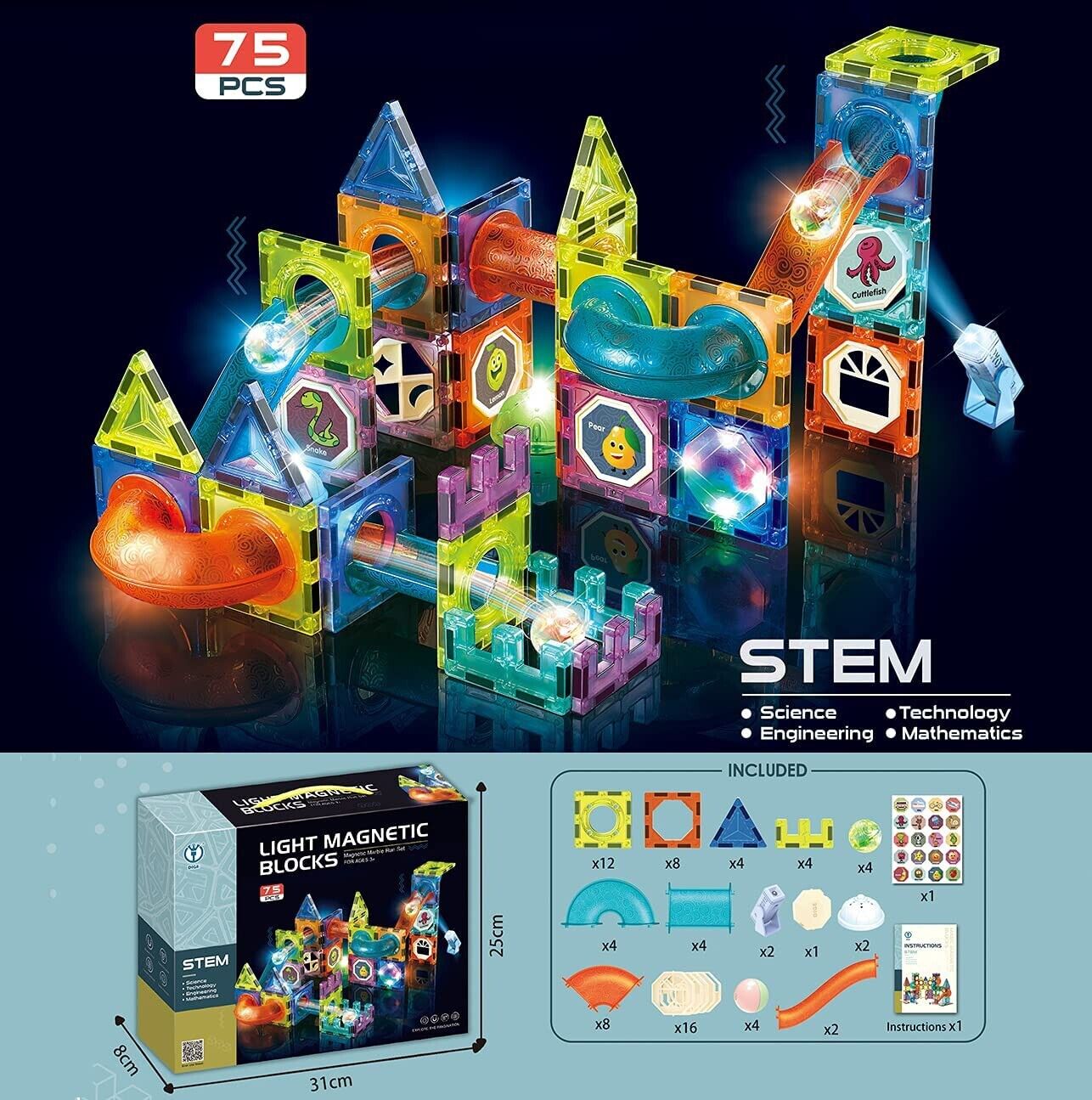Εκπαιδευτικό Κατασκευαστικό Παιχνίδι για Παιδιά Ηλικίας 3+ Ετών με Φωτιζόμενα Μαγνητικά Τουβλάκια Κατασκευής 75 τμχ. Light Magnetic Blocks Εκπαιδευτικό Κατασκευαστικό Παιχνίδι για Παιδιά Ηλικίας 3+ Ετών με Φωτιζόμενα Μαγνητικά Τουβλάκια Κατασκευής 75 τμχ. Light Magnetic Blocks