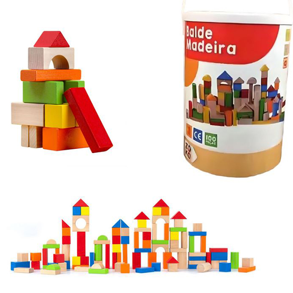 Εκπαιδευτικό Παιχνίδι Κατασκευής Σετ 100 τεμ Ξύλινα Πολύχρωμα Τουβλάκια σε Κουβαδάκι για Ηλικίες 2+ Ετών Εκπαιδευτικό Παιχνίδι Κατασκευής Σετ 100 τεμ Ξύλινα Πολύχρωμα Τουβλάκια σε Κουβαδάκι για Ηλικίες 2+ Ετών