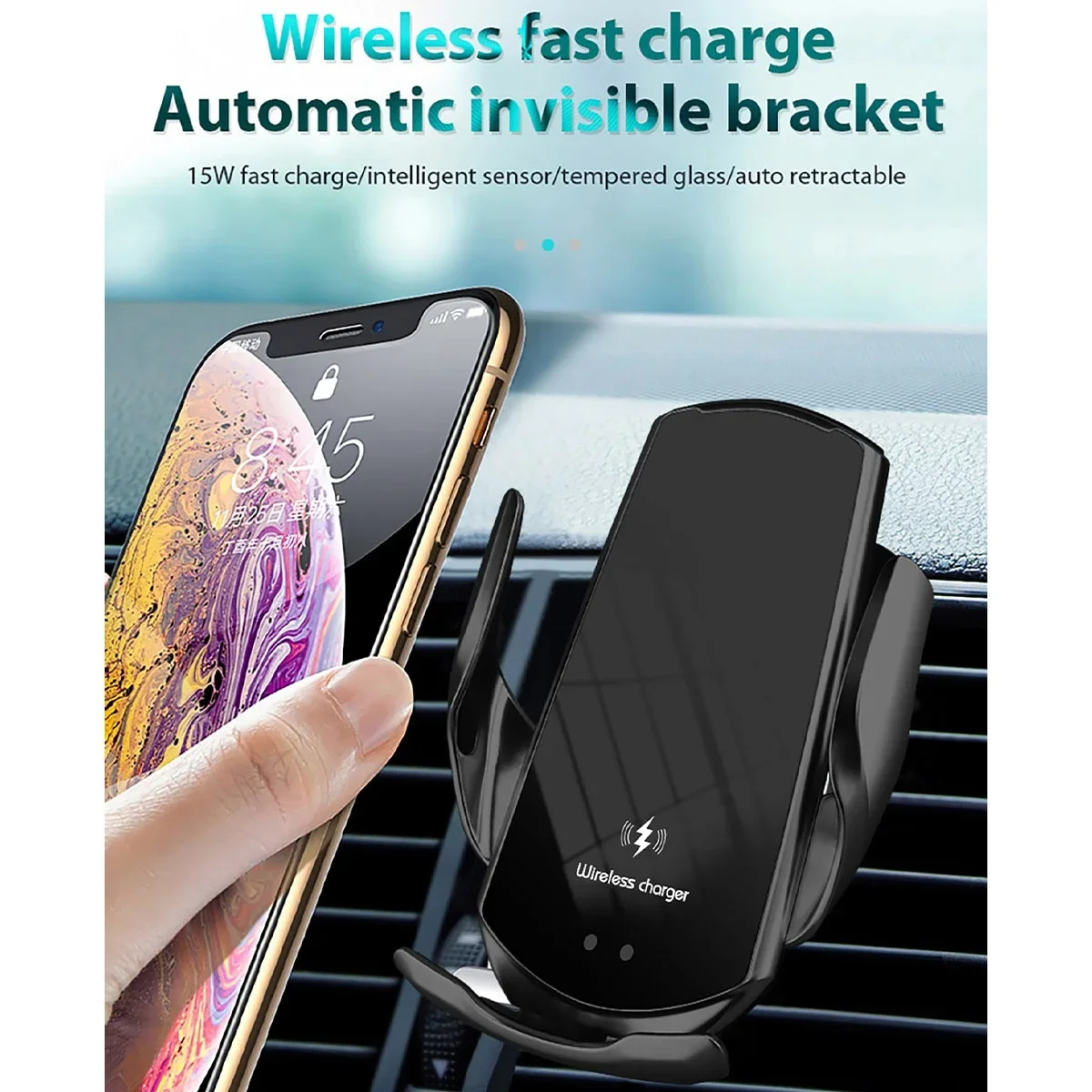 Έξυπνη Αυτόματη Βάση Κινητού Αυτοκινήτου με Αισθητήρα Αφής, Ασύρματη Φόρτιση & Ρυθμιζόμενα Άγκιστρα Έξυπνη Αυτόματη Βάση Κινητού Αυτοκινήτου με Αισθητήρα Αφής, Ασύρματη Φόρτιση & Ρυθμιζόμενα Άγκιστρα