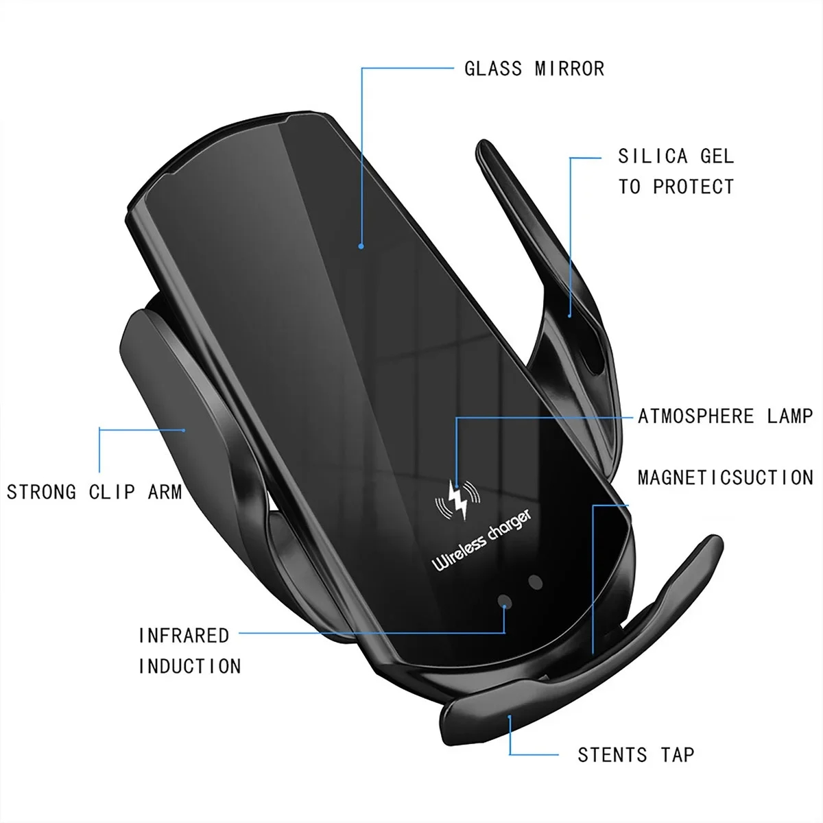 Έξυπνη Αυτόματη Βάση Κινητού Αυτοκινήτου με Αισθητήρα Αφής, Ασύρματη Φόρτιση & Ρυθμιζόμενα Άγκιστρα Έξυπνη Αυτόματη Βάση Κινητού Αυτοκινήτου με Αισθητήρα Αφής, Ασύρματη Φόρτιση & Ρυθμιζόμενα Άγκιστρα