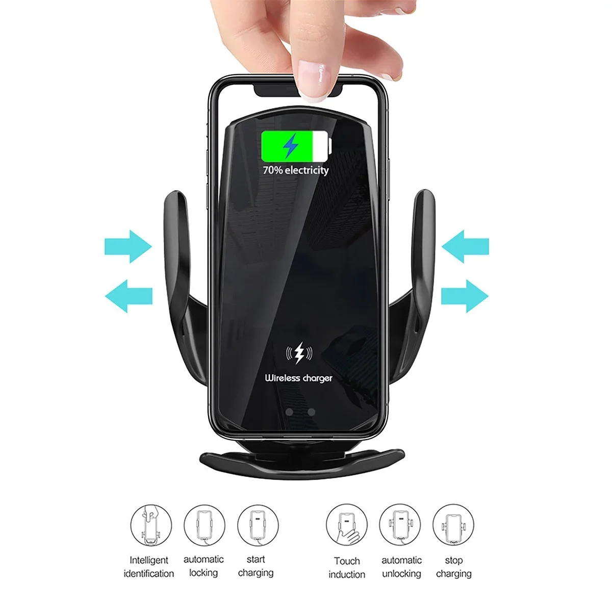 Έξυπνη Αυτόματη Βάση Κινητού Αυτοκινήτου με Αισθητήρα Αφής, Ασύρματη Φόρτιση & Ρυθμιζόμενα Άγκιστρα Έξυπνη Αυτόματη Βάση Κινητού Αυτοκινήτου με Αισθητήρα Αφής, Ασύρματη Φόρτιση & Ρυθμιζόμενα Άγκιστρα