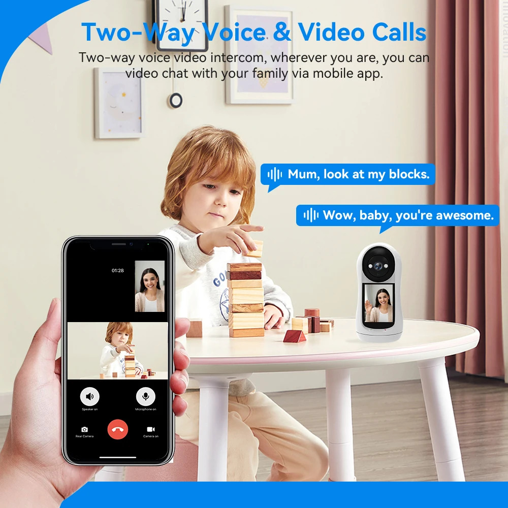 Έξυπνη Κάμερα WiFi 1080P HD με οθόνη 2,8 Ιντσών, Αμφίδρομη Επικοινωνία, Ανίχνευση Κίνησης & Έγχρωμη Νυχτερινή Όραση Έξυπνη Κάμερα WiFi 1080P HD με οθόνη 2,8 Ιντσών, Αμφίδρομη Επικοινωνία, Ανίχνευση Κίνησης & Έγχρωμη Νυχτερινή Όραση