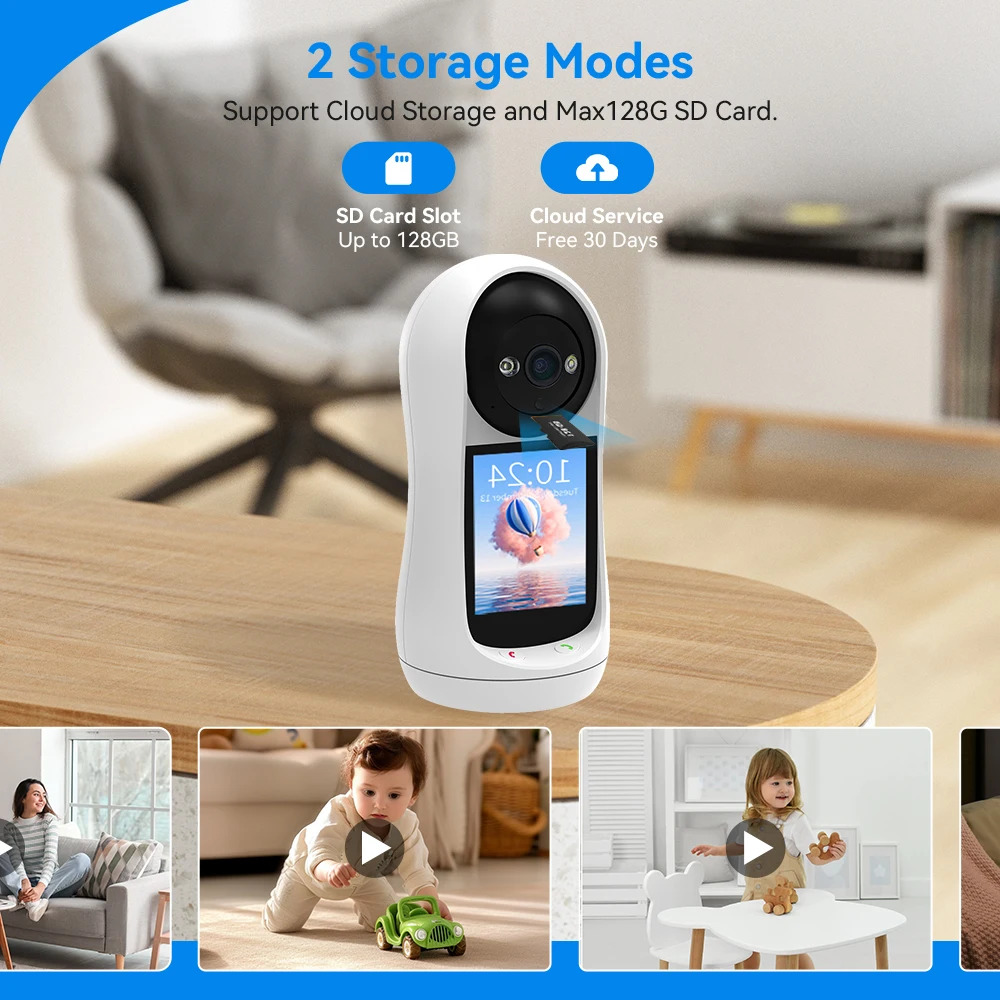 Έξυπνη Κάμερα WiFi 1080P HD με οθόνη 2,8 Ιντσών, Αμφίδρομη Επικοινωνία, Ανίχνευση Κίνησης & Έγχρωμη Νυχτερινή Όραση Έξυπνη Κάμερα WiFi 1080P HD με οθόνη 2,8 Ιντσών, Αμφίδρομη Επικοινωνία, Ανίχνευση Κίνησης & Έγχρωμη Νυχτερινή Όραση