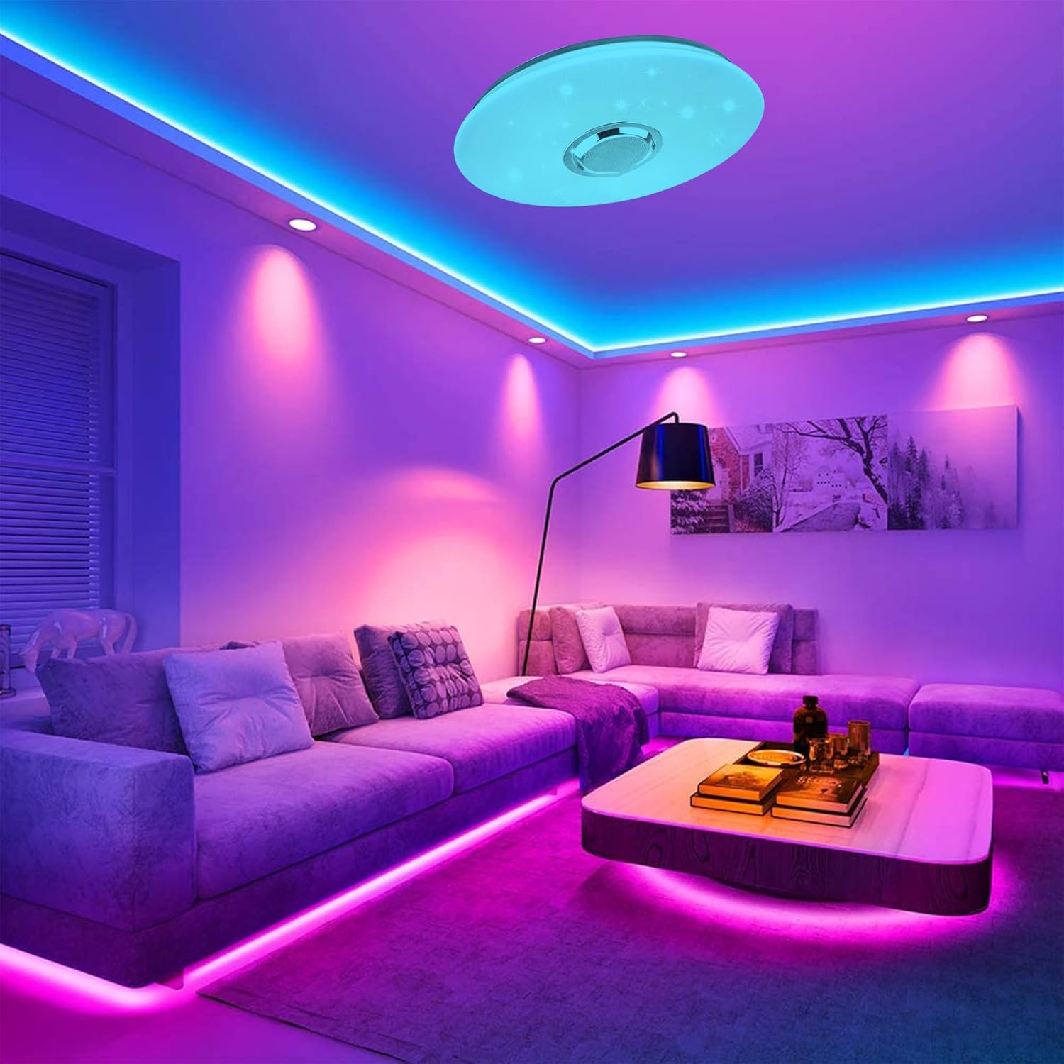Έξυπνο Στρογγυλό Φωτιστικό Οροφής RGB με Τηλεχειριστήριο και Ηχείο - Universo Έξυπνο Στρογγυλό Φωτιστικό Οροφής RGB με Τηλεχειριστήριο και Ηχείο - Universo