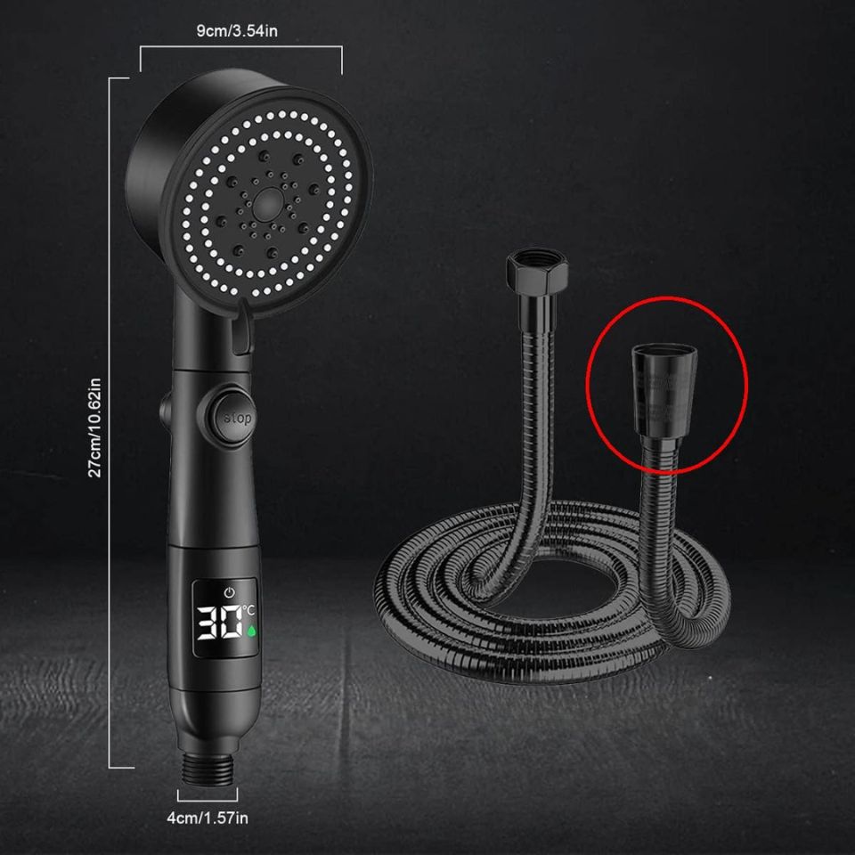 Έξυπνο Τηλέφωνο Ντουζ με Ψηφιακή Ένδειξη Θερμοκρασίας, 5 Λειτουργίες, Βάση & Σπιράλ Έξυπνο Τηλέφωνο Ντουζ με Ψηφιακή Ένδειξη Θερμοκρασίας, 5 Λειτουργίες, Βάση & Σπιράλ