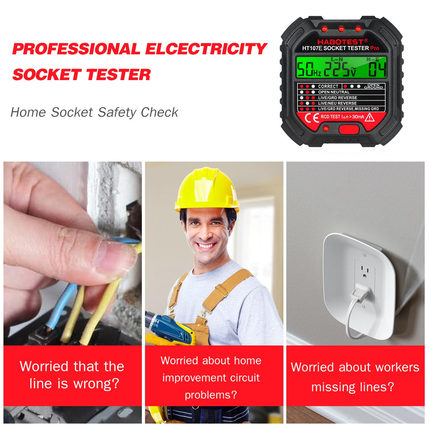 Ελεγκτής Πρίζας Με Ψηφιακή Οθόνη Και Έλεγχο RCD Habotest Ελεγκτής Πρίζας Με Ψηφιακή Οθόνη Και Έλεγχο RCD Habotest