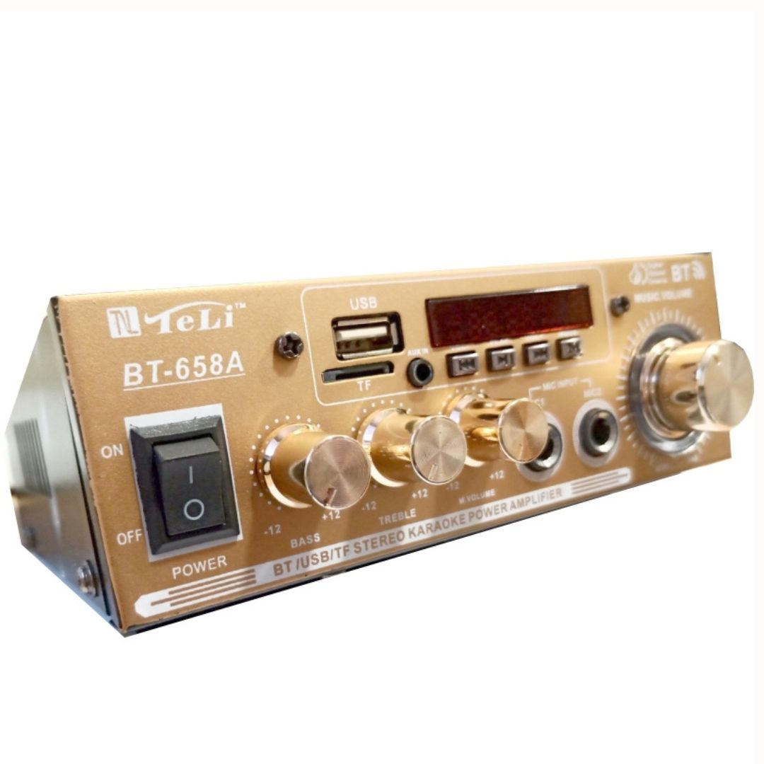 Ενισχυτής Ήχου με Karaoke με Bluetooth, USB, SD & FM Ραδιόφωνο σε Χρυσό Χρώμα BT-658A Ενισχυτής Ήχου με Karaoke με Bluetooth, USB, SD & FM Ραδιόφωνο σε Χρυσό Χρώμα BT-658A