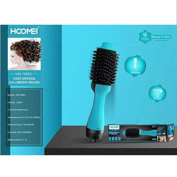 Επαγγελματική Ηλεκτρική Βούρτσα Μαλλιών 1200W με Αέρα για Ίσιωμα και Στέγνωμα Μαλλιών Hoomei – Μπλε Επαγγελματική Ηλεκτρική Βούρτσα Μαλλιών 1200W με Αέρα για Ίσιωμα και Στέγνωμα Μαλλιών Hoomei – Μπλε