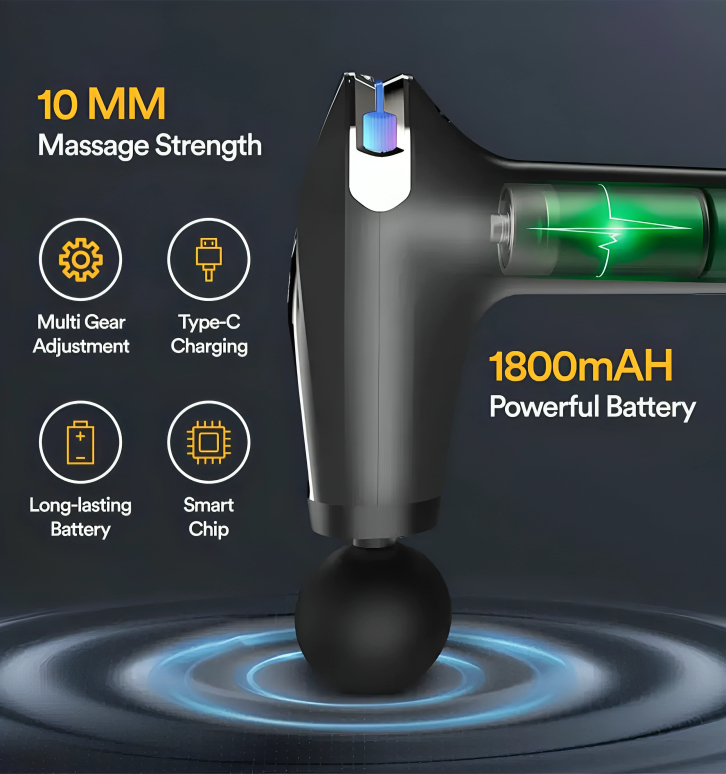 Επαγγελματικό Επαναφορτιζόμενο Πιστόλι Μασάζ με 4 Κεφαλές και Οθόνη Ενδείξεων LED Επαγγελματικό Επαναφορτιζόμενο Πιστόλι Μασάζ με 4 Κεφαλές και Οθόνη Ενδείξεων LED