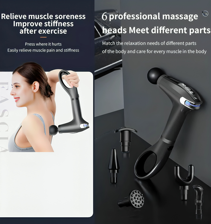 Επαγγελματικό Επαναφορτιζόμενο Πιστόλι Μασάζ με 4 Κεφαλές και Οθόνη Ενδείξεων LED Επαγγελματικό Επαναφορτιζόμενο Πιστόλι Μασάζ με 4 Κεφαλές και Οθόνη Ενδείξεων LED