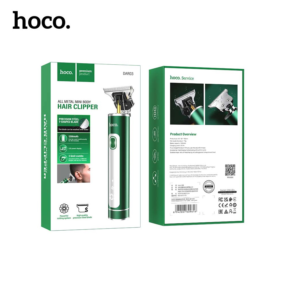 Επαναφορτιζόμενη Αδιάβροχη Κουρευτική Μηχανή με Οθόνη LED Hoco Πράσινη Επαναφορτιζόμενη Αδιάβροχη Κουρευτική Μηχανή με Οθόνη LED Hoco Πράσινη