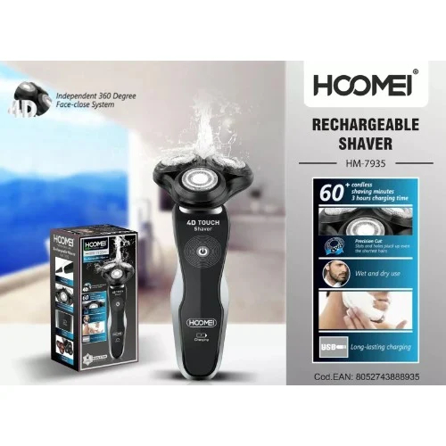 Επαναφορτιζόμενη Αδιάβροχη Ξυριστική Μηχανή με 3 Κεφαλές - Hoomei Επαναφορτιζόμενη Αδιάβροχη Ξυριστική Μηχανή με 3 Κεφαλές - Hoomei