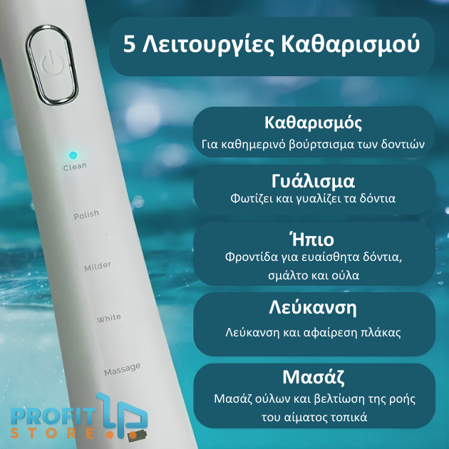 Επαναφορτιζόμενη Ηλεκτρική Οδοντόβουρτσα με 5 Λειτουργίες Καθαρισμού και 4 Ανταλλακτικές Κεφαλές - MDHL Επαναφορτιζόμενη Ηλεκτρική Οδοντόβουρτσα με 5 Λειτουργίες Καθαρισμού και 4 Ανταλλακτικές Κεφαλές - MDHL