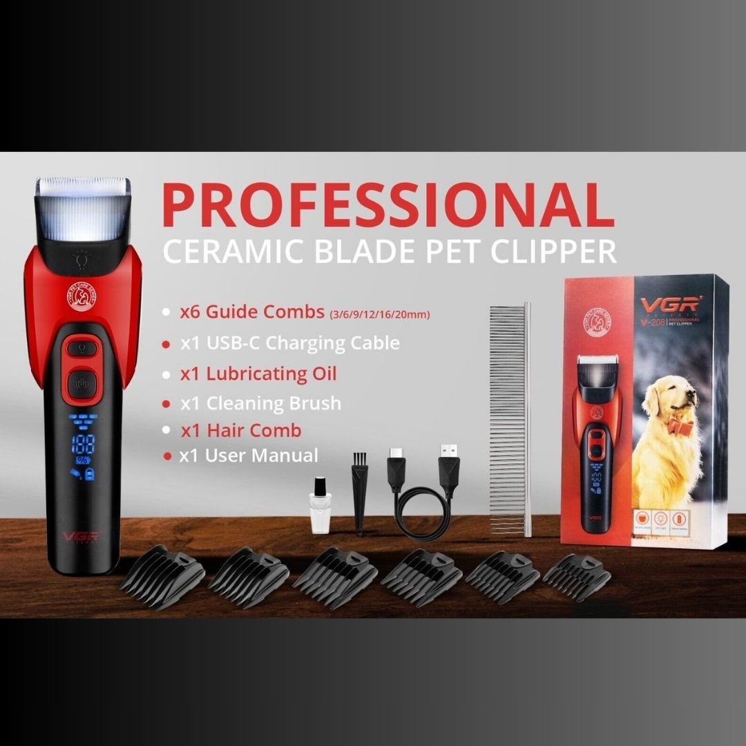 Επαναφορτιζόμενη Κουρευτική Μηχανή Σκύλων 10W με 4 Χτένες Κοπής - VGR Επαναφορτιζόμενη Κουρευτική Μηχανή Σκύλων 10W με 4 Χτένες Κοπής - VGR