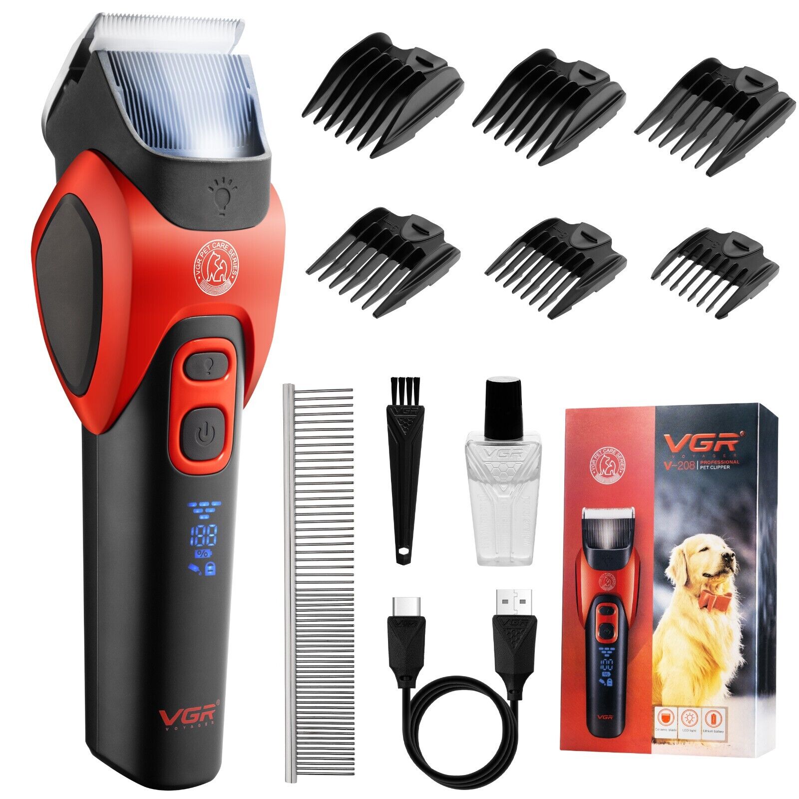 Επαναφορτιζόμενη Κουρευτική Μηχανή Σκύλων 10W με 4 Χτένες Κοπής - VGR Επαναφορτιζόμενη Κουρευτική Μηχανή Σκύλων 10W με 4 Χτένες Κοπής - VGR