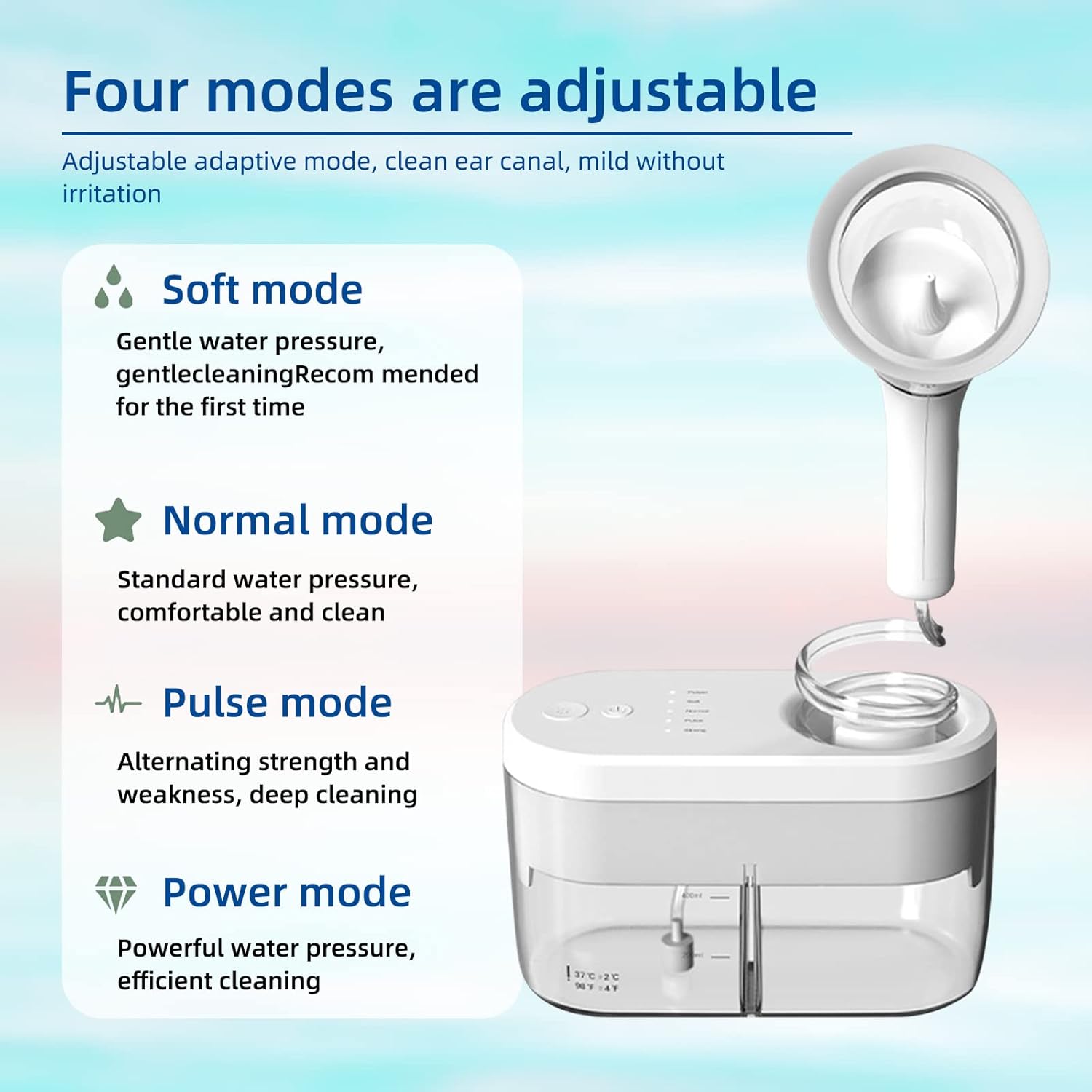 Επαναφορτιζόμενη Συσκευή Καθαρισμού Αυτιών με Νερό για Ενήλικες & Παιδιά με 4 Ρυθμίσεις Επαναφορτιζόμενη Συσκευή Καθαρισμού Αυτιών με Νερό για Ενήλικες & Παιδιά με 4 Ρυθμίσεις