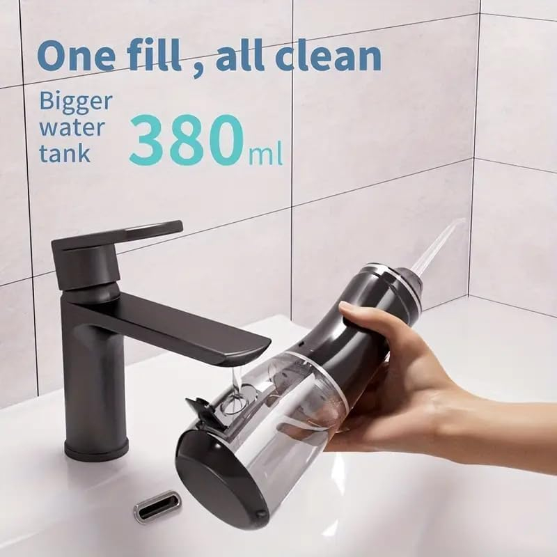 Επαναφορτιζόμενη Συσκευή Καθαρισμού Δοντιών με Πίεση Νερού 380ml & 4 Ακροφύσια Επαναφορτιζόμενη Συσκευή Καθαρισμού Δοντιών με Πίεση Νερού 380ml & 4 Ακροφύσια