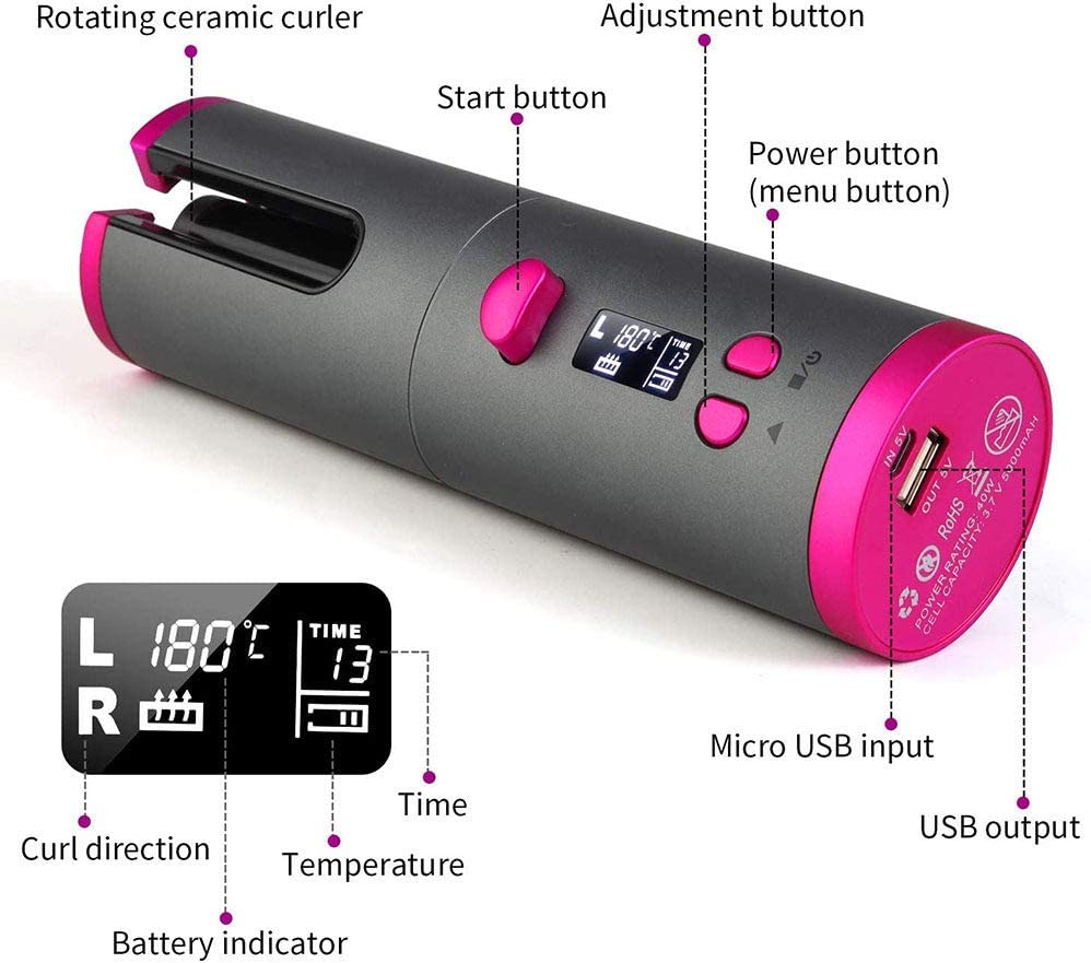 Επαναφορτιζόμενη USB Ασύρματη Φορητή Συσκευή για Μπούκλες Andowl με Ενσωματωμένη Μπαταρία και με Οθόνη LCD Επαναφορτιζόμενη USB Ασύρματη Φορητή Συσκευή για Μπούκλες Andowl με Ενσωματωμένη Μπαταρία και με Οθόνη LCD