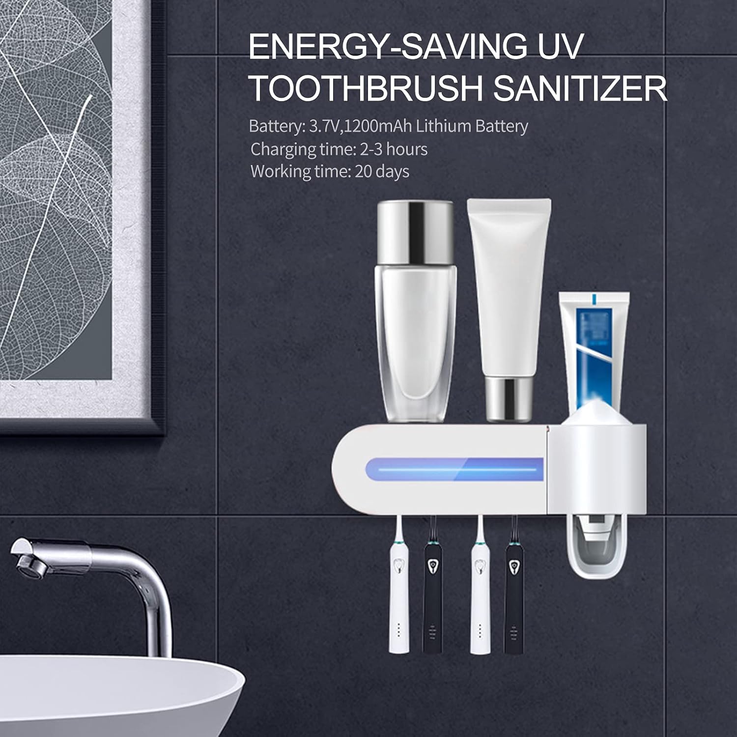 Επαναφορτιζόμενη Βάση Στήριξης Οδοντόβουρτσας 4 Θέσεων με Διανομέα Οδοντόκρεμας και UV Light Αποστείρωση Επαναφορτιζόμενη Βάση Στήριξης Οδοντόβουρτσας 4 Θέσεων με Διανομέα Οδοντόκρεμας και UV Light Αποστείρωση