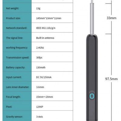 Επαναφορτιζόμενο Αδιάβροχο Ωτοσκόπιο WiFi με Κάμερα 1080 FHD και Εφαρμογή για Smartphone - Type C Επαναφορτιζόμενο Αδιάβροχο Ωτοσκόπιο WiFi με Κάμερα 1080 FHD και Εφαρμογή για Smartphone - Type C