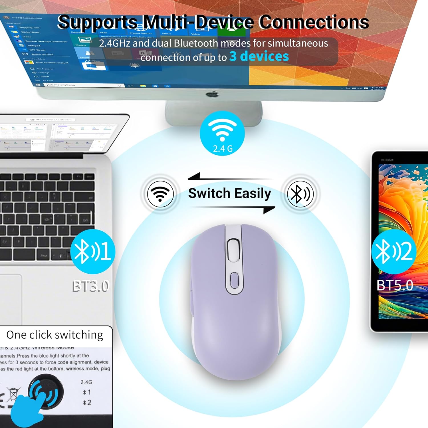 Επαναφορτιζόμενο Ασύρματο Ποντίκι Διπλής Λειτουργίας USB 2.4G & Bluetooth Επαναφορτιζόμενο Ασύρματο Ποντίκι Διπλής Λειτουργίας USB 2.4G & Bluetooth