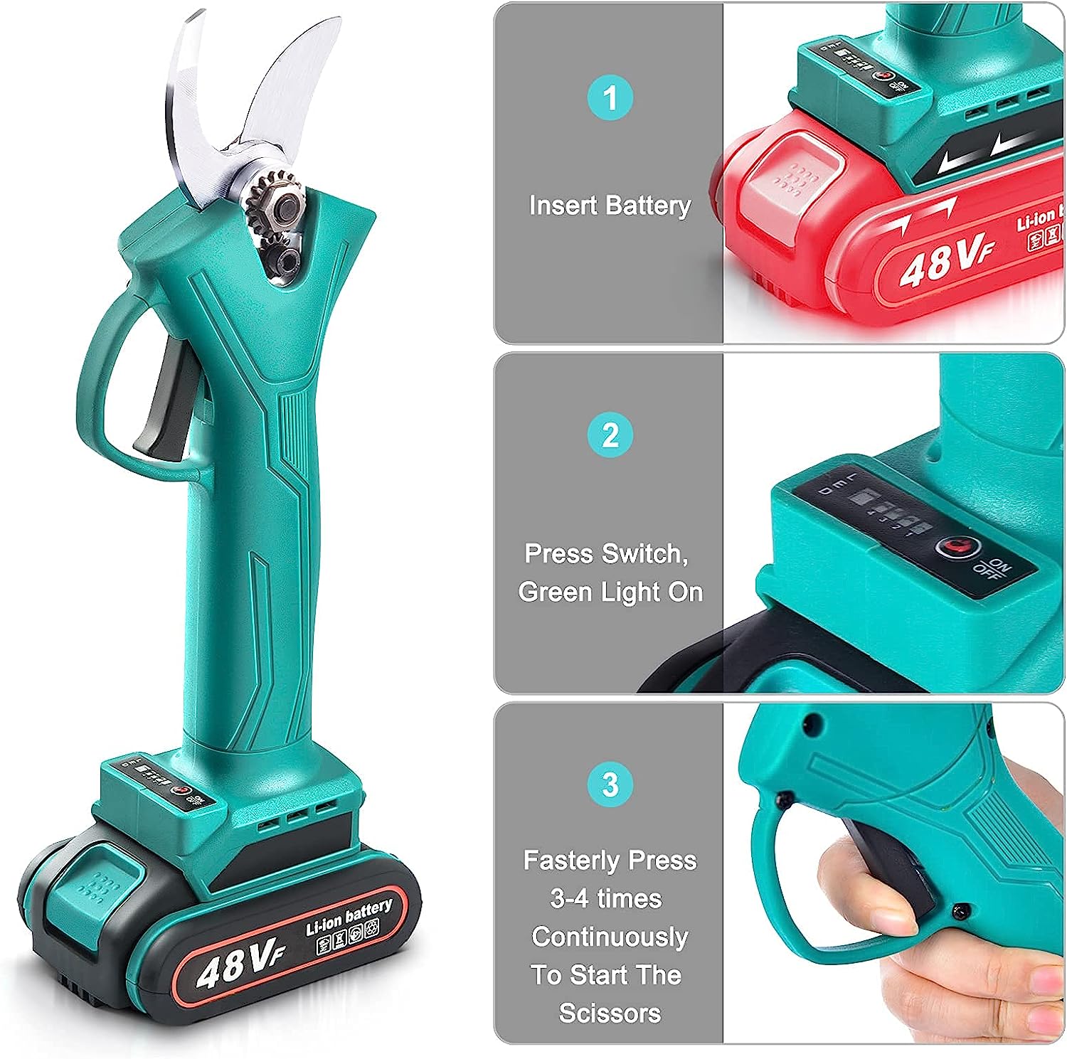 Επαναφορτιζόμενο Ηλεκτρικό Ψαλίδι Κλαδέματος Μπαταρίας 48V με Μέγιστη Διάμετρο Κοπής 25mm Επαναφορτιζόμενο Ηλεκτρικό Ψαλίδι Κλαδέματος Μπαταρίας 48V με Μέγιστη Διάμετρο Κοπής 25mm