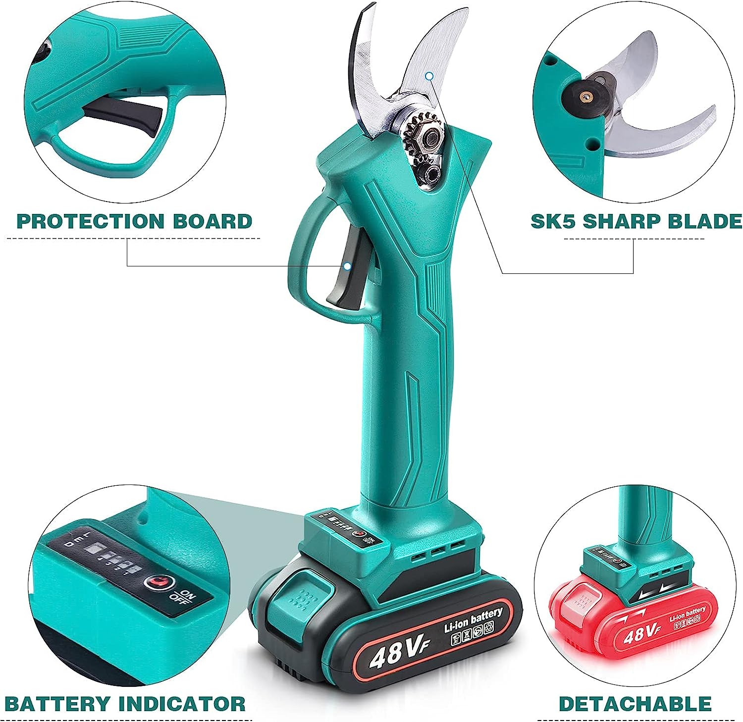 Επαναφορτιζόμενο Ηλεκτρικό Ψαλίδι Κλαδέματος Μπαταρίας 48V με Μέγιστη Διάμετρο Κοπής 25mm Επαναφορτιζόμενο Ηλεκτρικό Ψαλίδι Κλαδέματος Μπαταρίας 48V με Μέγιστη Διάμετρο Κοπής 25mm