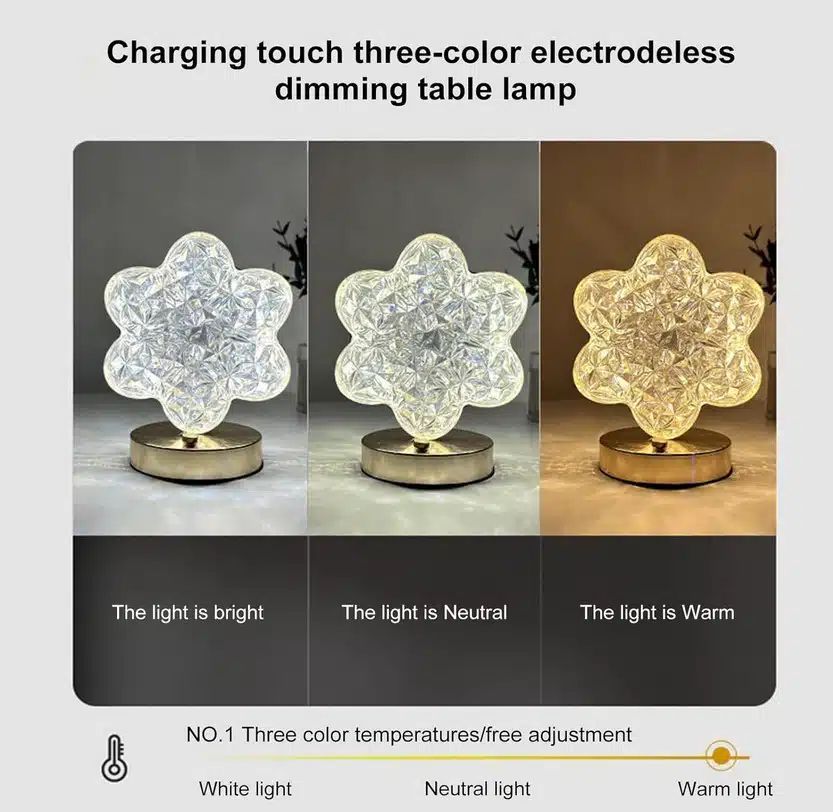 Επαναφορτιζόμενο LED Διακοσμητικό Λουλούδι Φωτιστικό με Εφέ Κρυστάλλου 15x10x17 Επαναφορτιζόμενο LED Διακοσμητικό Λουλούδι Φωτιστικό με Εφέ Κρυστάλλου 15x10x17