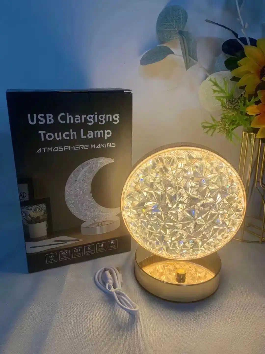 Επαναφορτιζόμενο LED Διακοσμητικό Στρογγυλό Φωτιστικό με Εφέ Κρυστάλλου 15x10x17 Επαναφορτιζόμενο LED Διακοσμητικό Στρογγυλό Φωτιστικό με Εφέ Κρυστάλλου 15x10x17